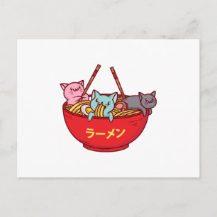Carte Postale Kawaii Anime Chat Funny Adorable Ramen Japonais