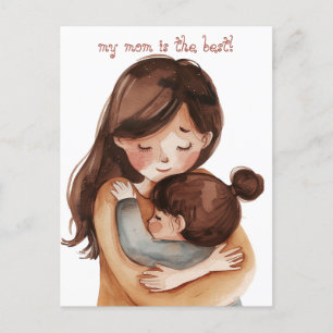 Carte Postale Kawaii Aquarelle maman et fille
