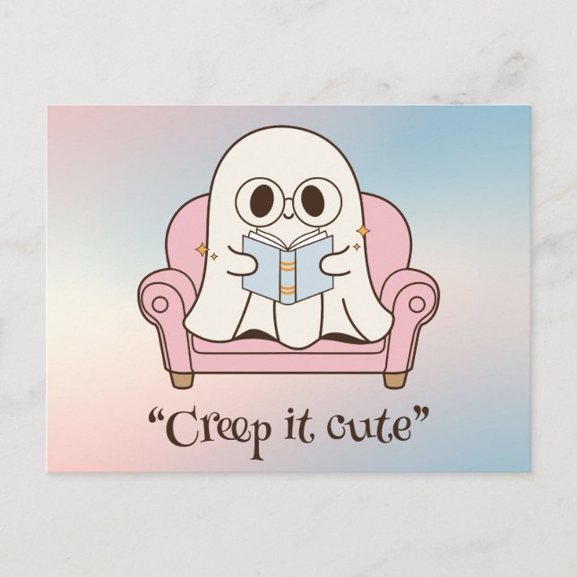Carte Postale Kawaii boo, mignon Halloween effrayant (Devant)
