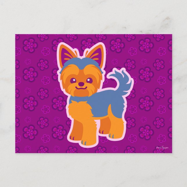 Carte Postale Kawaii Cheveux courts Yorkie Cartogramme Chien (Devant)
