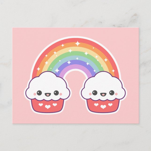 Carte Postale Kawaii Cupcake Rainbow (Devant)