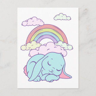 Carte Postale Kawaii Cute Cartoon Lapin Lapin Lapin Arc en ciel
