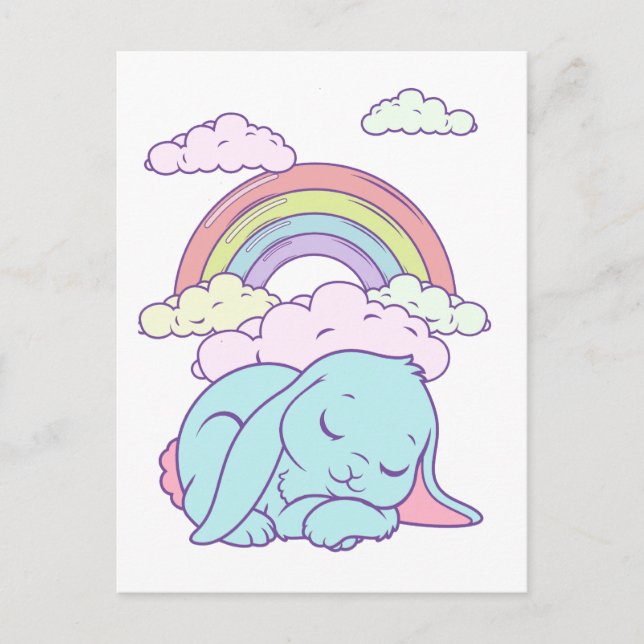 Carte Postale Kawaii Cute Cartoon Lapin Lapin Lapin Arc en ciel (Devant)