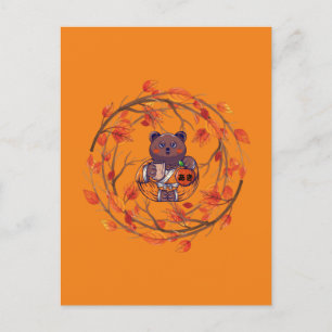 Carte Postale Kawaii Cute Japonaise Chat Automne, Halloween drôl