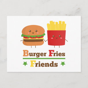 Carte Postale Kawaii Dessin Animé Burger Frites Amis Meilleure A