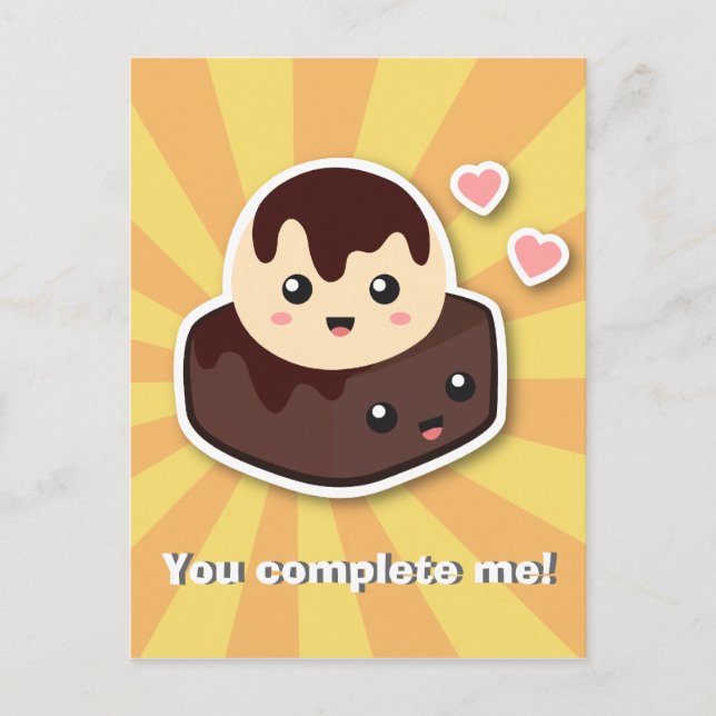 Carte Postale Kawaii Dessin de crème glacée Vanilla et Brownie (Devant)