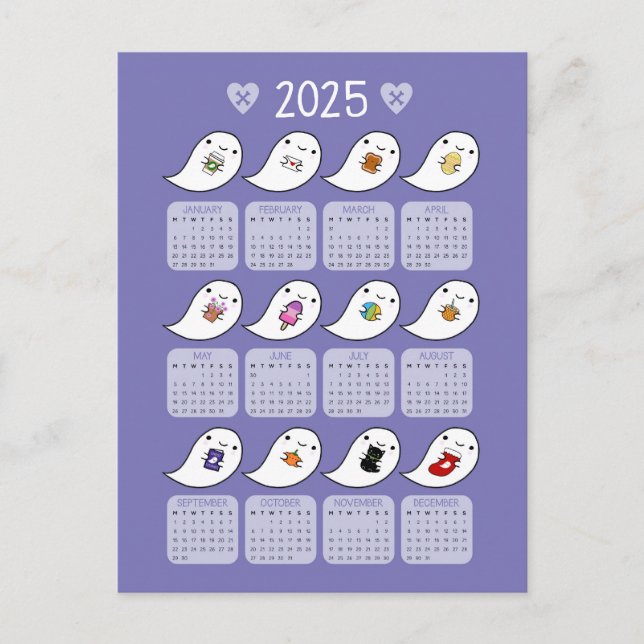 Carte Postale Kawaii Ghost Favorites 2025 Calendrier (Devant)