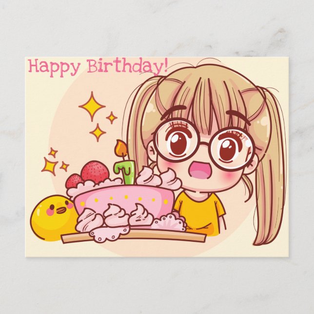 Carte Postale Kawaii Joyeux anniversaire (Devant)