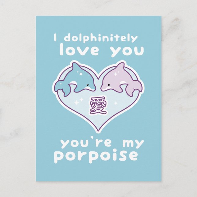 Carte Postale Kawaii Love Dolphins (Devant)