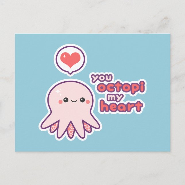 Carte Postale Kawaii Love Octopus (Devant)