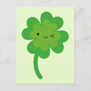 Carte Postale Kawaii Lucky Four Leaf Clover
