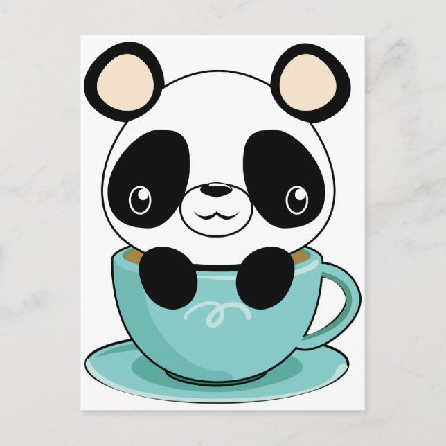 Carte Postale Kawaii Panda dans une Tea up (Devant)