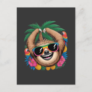 Carte Postale Kawaii Paresseux Tropical – Vibrations É estivales