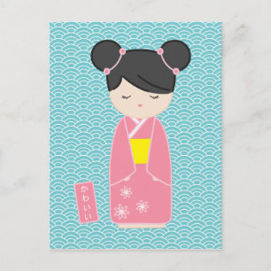 Carte Postale Kawaii Pink Kokeshi