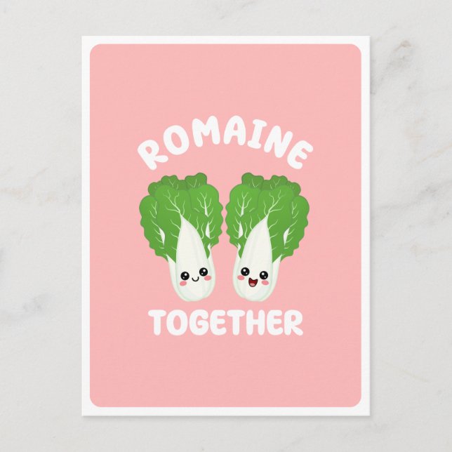 Carte Postale Kawaii Romaine Lettuce Couple Légumes Pun Alimenta (Devant)