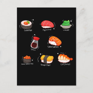 Carte Postale Kawaii Sushi Roll Wasabi Maguro Nourriture japonai