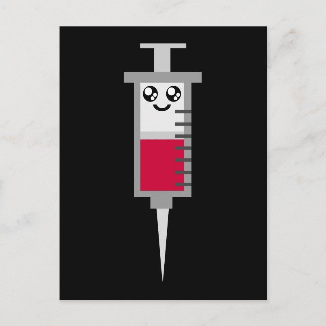 CARTE POSTALE KAWAII SYRINGE TIRÉ MÉDICALE HEUREUX VISAGE (Devant)