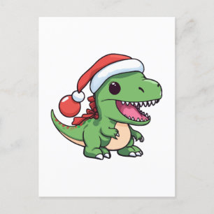 Carte Postale Kawaii T-Rex Dinosaur en Casquette de Noël