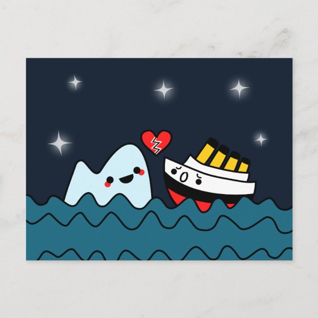 Carte Postale Kawaii Titanic Ship Iceberg Heart (Devant)