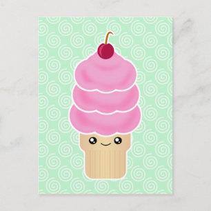 Carte Postale Kawaii triple scoop crème glacée
