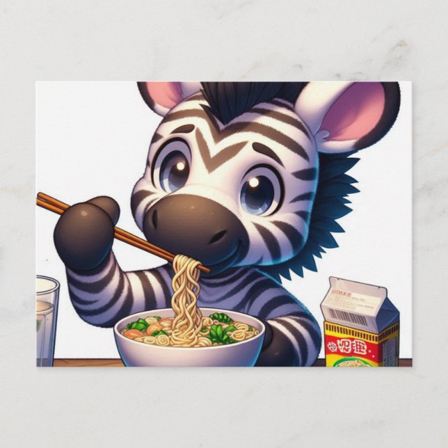 Carte Postale Kawaii Zebra Manger Ramen (Devant)