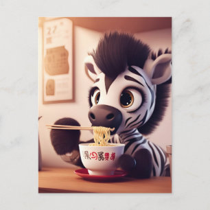 Carte Postale Kawaii Zebra Manger Ramen