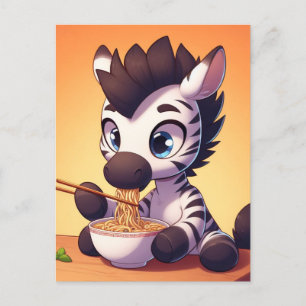 Carte Postale Kawaii Zebra Manger Ramen