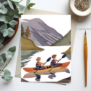 Carte Postale Kayak Ride sur le lac   Aquarelle de la nature des