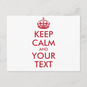 Carte Postale KEEP CALM personnalisé et VOTRE TEXTE - mots rouge