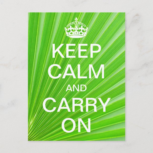 Carte Postale KEEP CALME et CARRY ON personnalisés - palme vert (Devant)