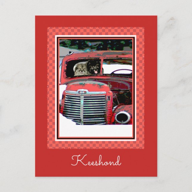 Carte Postale Keeshond Noël Vieux Camion Peinture Chien Art (Devant)