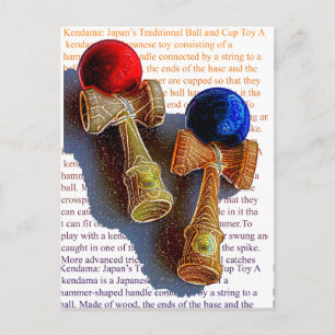 Carte Postale Kendama, rouge et bleu - croquis d'encre couleur