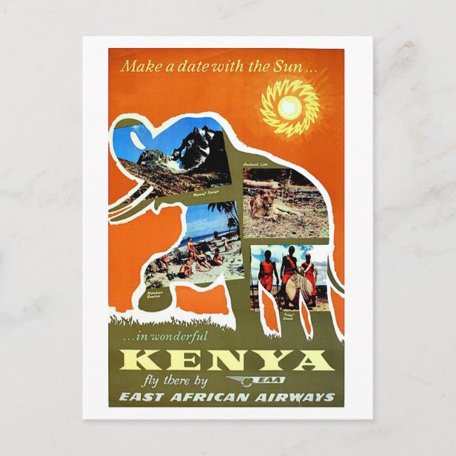 Carte Postale Kenya, Afrique, prenez rendez-vous avec un soleil, (Devant)