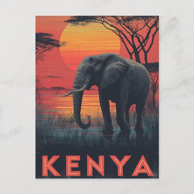Carte Postale Kenya Elephant vintage (Devant)