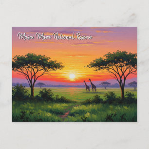 Carte Postale Kenya Masai Mara Giraffes coucher du soleil