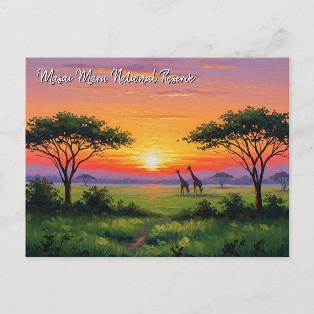 Carte Postale Kenya Masai Mara Giraffes coucher du soleil (Devant)