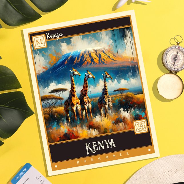 Carte Postale Kenya | Peinture Vintage (Créateur téléchargé)