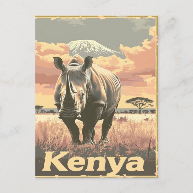 Carte Postale Kenya Rhino Vintage (Devant)