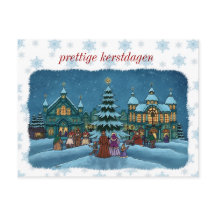 kerst stad postkaart met sneeuwrand nl