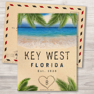 Carte Postale Key West Beach Floride Sable Tropical Palm Feuille