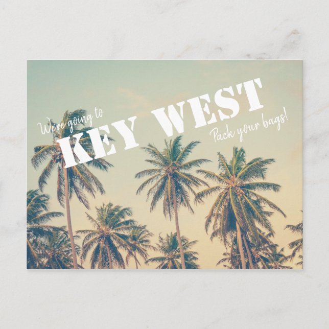 Carte Postale Key West Beach Palm Tree Save the Dates (Devant)