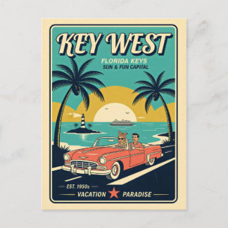 Carte Postale Key West, Floride Style de voyage Rétro 1950