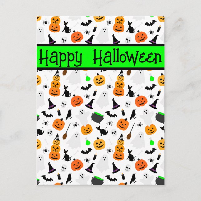 Carte Postale Kid Halloween Ghost Citrouille Black Chat Personna (Devant)