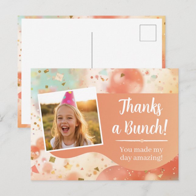 Carte Postale Kids Birthday Photo Thanks a Bunch Pastel Confetti (Devant / Derrière)