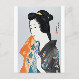 Carte Postale Kimono à motif papillon, Goyō Hashiguchi