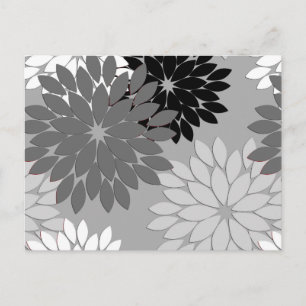 Carte Postale Kimono floral moderne Imprimer, gris, noir et blan