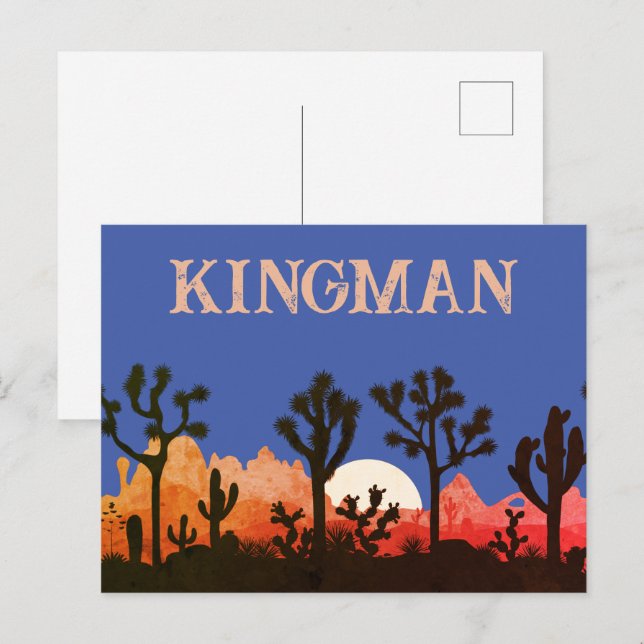 Carte Postale Kingman Arizona Cactus Moonrise Sud-Ouest Sunset (Devant / Derrière)