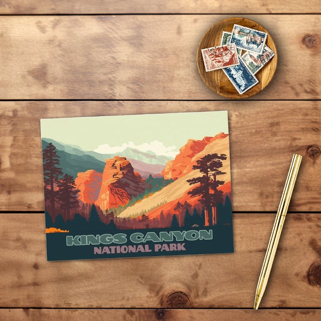 Carte Postale Kings Canyon National Park California Mountains (A Kings Canyon National Park in California postcard displaying sequoia trees and granite mountains.)