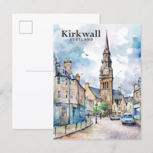 Carte Postale Kirkwall Scotland Aquarelle Peinture Voyage