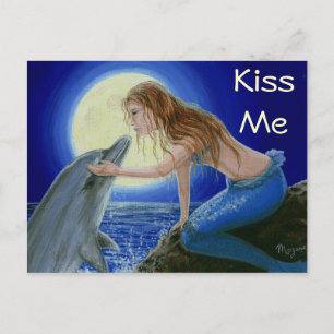 Carte postale Kiss Me Mermaid & Dolphin Imaginaire